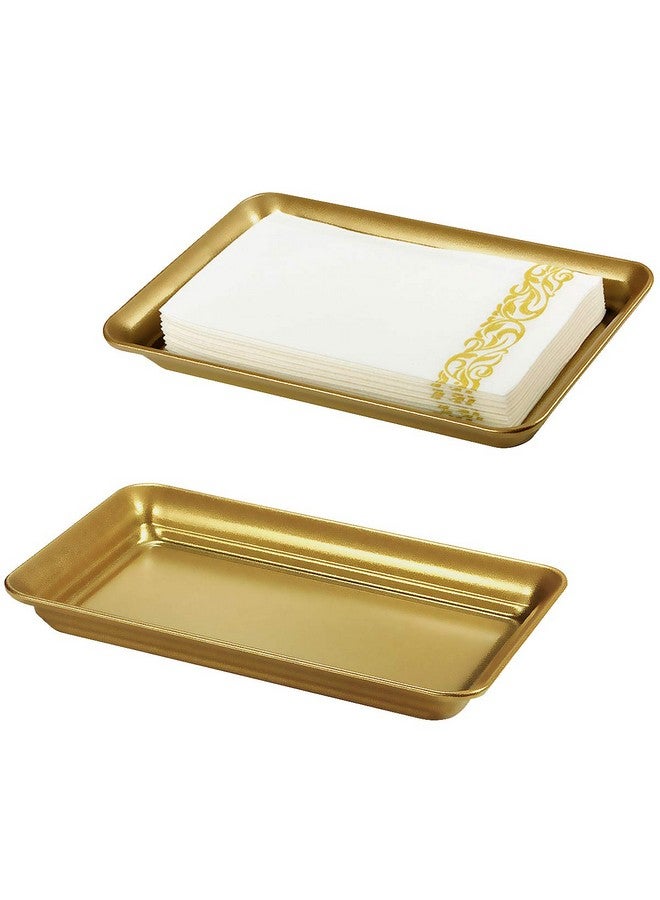SheeChung Vintage Farmhouse Decor Metal Vanity Tray(2 Pack),Countertop Guest Hand Towel Storage Organizer Tray Dispenser, Sturdy Holder for Perfume,Cosmetics, Jewelry, Makeup Bathroom Organizer（Gold） - Image 1