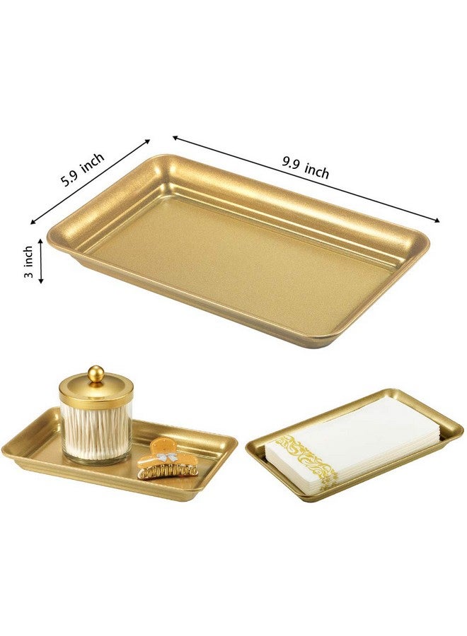 SheeChung Vintage Farmhouse Decor Metal Vanity Tray(2 Pack),Countertop Guest Hand Towel Storage Organizer Tray Dispenser, Sturdy Holder for Perfume,Cosmetics, Jewelry, Makeup Bathroom Organizer（Gold） - Image 4