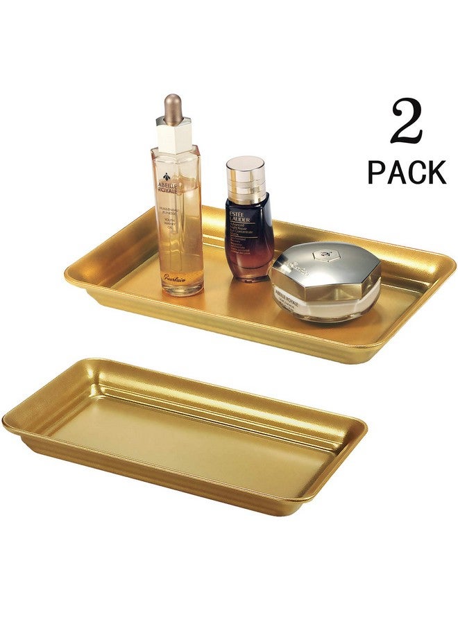 SheeChung Vintage Farmhouse Decor Metal Vanity Tray(2 Pack),Countertop Guest Hand Towel Storage Organizer Tray Dispenser, Sturdy Holder for Perfume,Cosmetics, Jewelry, Makeup Bathroom Organizer（Gold） - Image 2