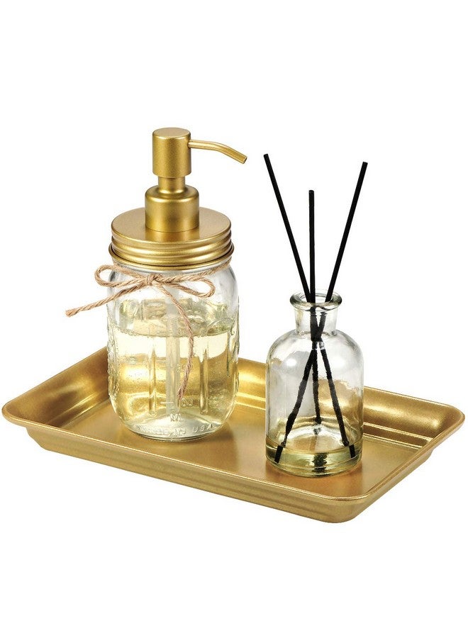 SheeChung Vintage Farmhouse Decor Metal Vanity Tray(2 Pack),Countertop Guest Hand Towel Storage Organizer Tray Dispenser, Sturdy Holder for Perfume,Cosmetics, Jewelry, Makeup Bathroom Organizer（Gold） - Image 3