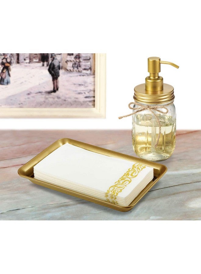 SheeChung Vintage Farmhouse Decor Metal Vanity Tray(2 Pack),Countertop Guest Hand Towel Storage Organizer Tray Dispenser, Sturdy Holder for Perfume,Cosmetics, Jewelry, Makeup Bathroom Organizer（Gold） - Image 5