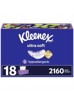 Kleenex Ultra Soft Facial Tissues, 18 Flat Boxes, 120 Tissues per Box, 3-Ply (2,160 Total Tissues), Packaging May Vary  - Image 1