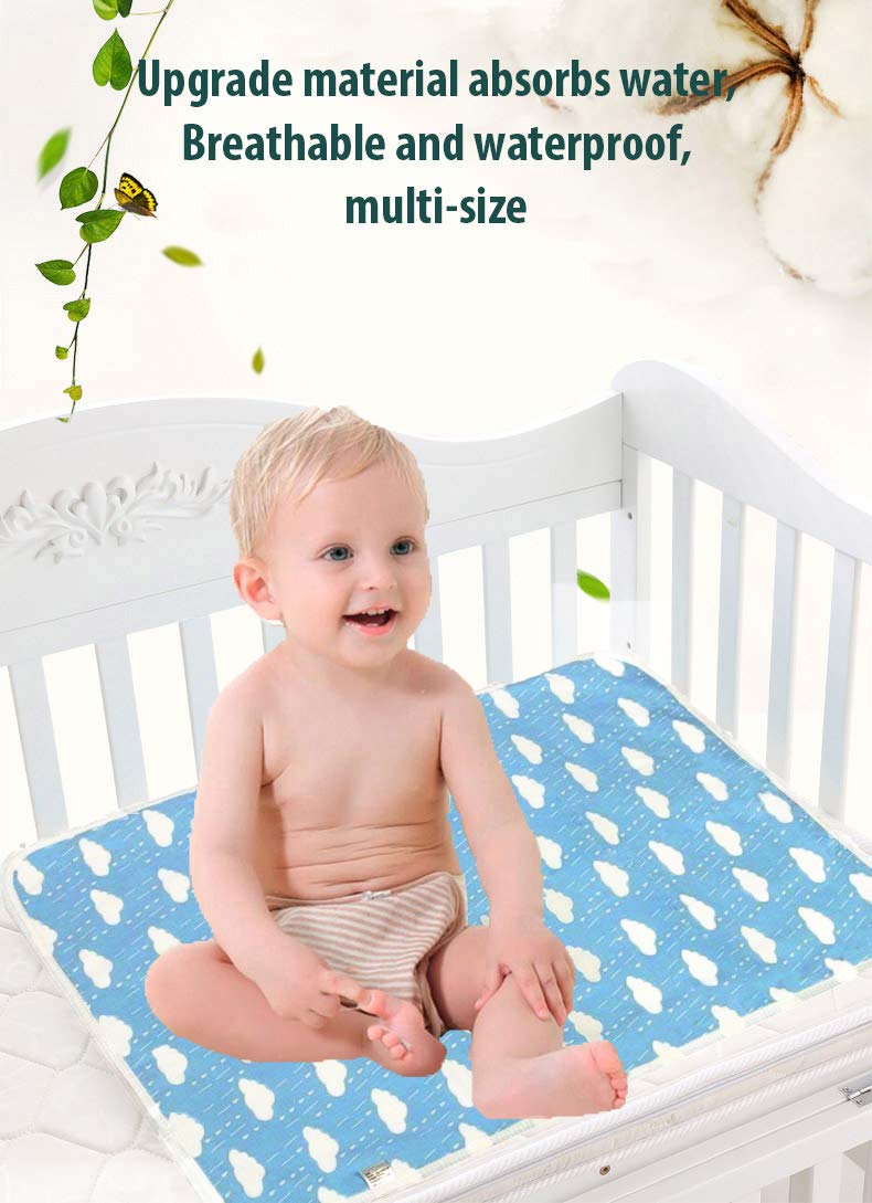 SYGA Baby 1 Piece Small Waterproof Bed Protector Dry Sheet,Washable Reusable Bed Protector_Blue Cloud - Image 2