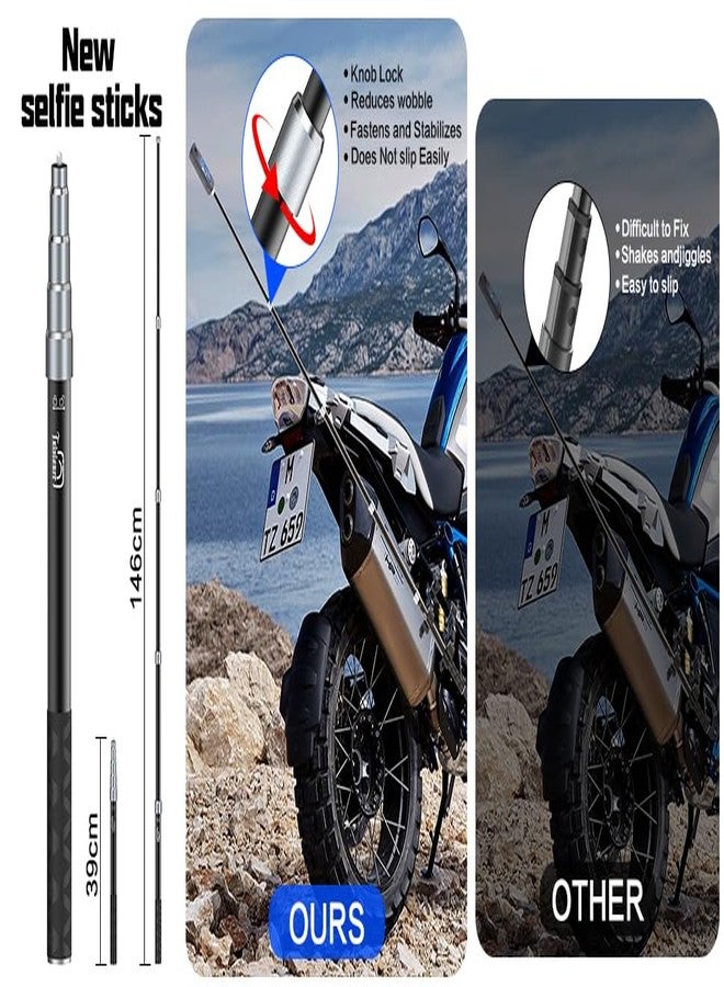 Taisioner Aluminum Alloy Motorcycle Bike Handlebar Mount Double clamp with 59" Invisible Selfie for insta360 X5/X4/X3/X2/XONE/GO2/3/Hero 13-7 (Locking Anti-Fall Version) - Image 2