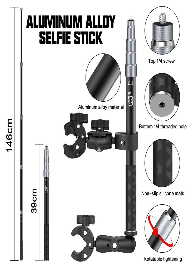 Taisioner Aluminum Alloy Motorcycle Bike Handlebar Mount Double clamp with 59" Invisible Selfie for insta360 X5/X4/X3/X2/XONE/GO2/3/Hero 13-7 (Locking Anti-Fall Version) - Image 4