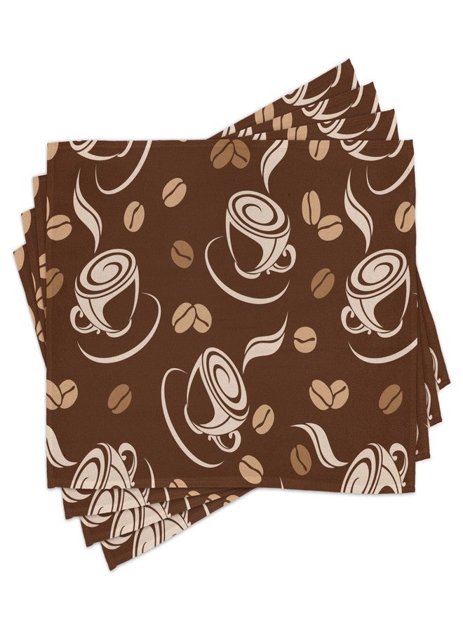 Lunarable Coffee Table Runner & Placemats, Silhouette of Cups and Beans on Abstract Background Fresh Filter Coffee, Set for Dining Table Decor, Placemat 4 pcs + Runner 16"x72", Brown Pale Brown Beige - Image 4