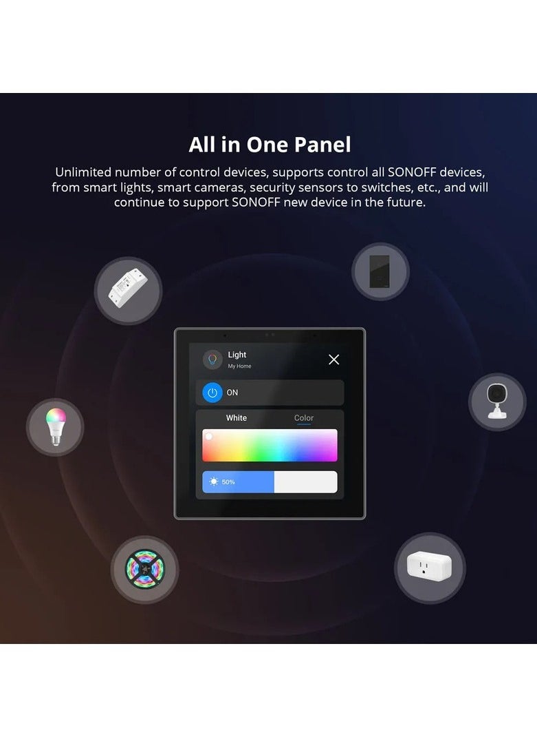 SONOFF - Sonoff NSPanel PRO Home Control Panel 3.95inch Screen Size Unlimited Number of Control Devices 480x480 Resolution Remote Talk by Camera Gray - Image 1