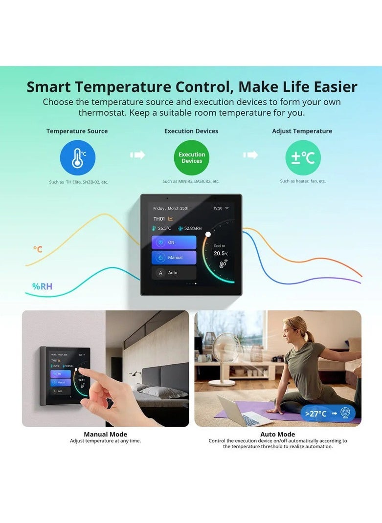 SONOFF - Sonoff NSPanel PRO Home Control Panel 3.95inch Screen Size Unlimited Number of Control Devices 480x480 Resolution Remote Talk by Camera Gray - Image 1