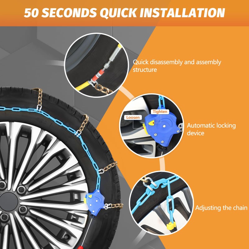 DEDC Auto Lock Snow Tire Chains,50s Quick Easy,Enhanced Manganese Steel Alloy,Endurance Life 650 Mi for Car SUV and Pickup Truck 245 255 265 275 295 315 Set of 2 (LS1619) - Image 3