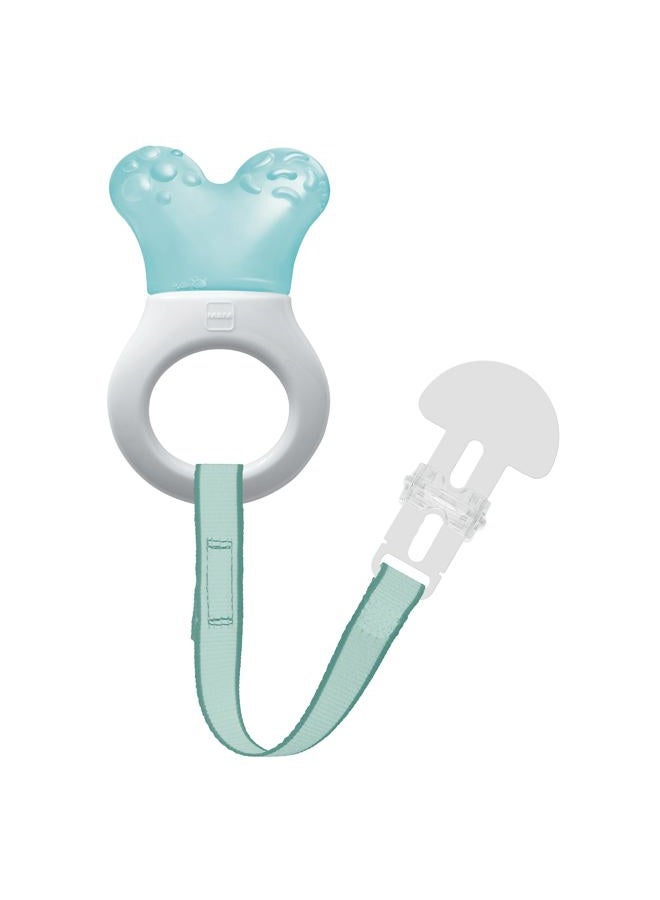 MAM Mini Cooler Teether with Clip, Boy, 2+ Months, 1-Count, White/Blue - Image 1