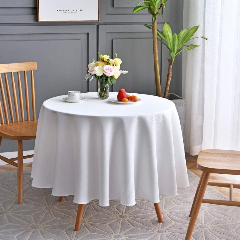 maxmill Round Jacquard Tablecloths Swirl Pattern Spillproof Wrinkle Free Heavy Weight Soft Table Cloth for Circular Table Cover of Buffet Banquet Parties Holiday Dinner Round 90 Inch White - Image 1