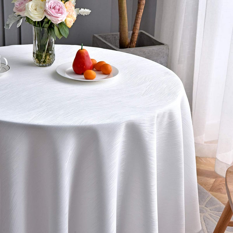 maxmill Round Jacquard Tablecloths Swirl Pattern Spillproof Wrinkle Free Heavy Weight Soft Table Cloth for Circular Table Cover of Buffet Banquet Parties Holiday Dinner Round 90 Inch White - Image 3