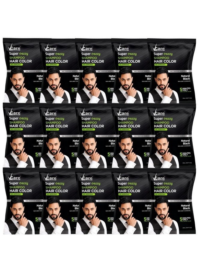 VCare - Super Eazzy Hair Colour Shampoo For Women And Men 20Ml | Only 5 Minute Root Hair Dye Coloring Kit Head, Moustache, Beard, Hands, Chest | No Ammonia (Pack Of 15, Black) - Image 1