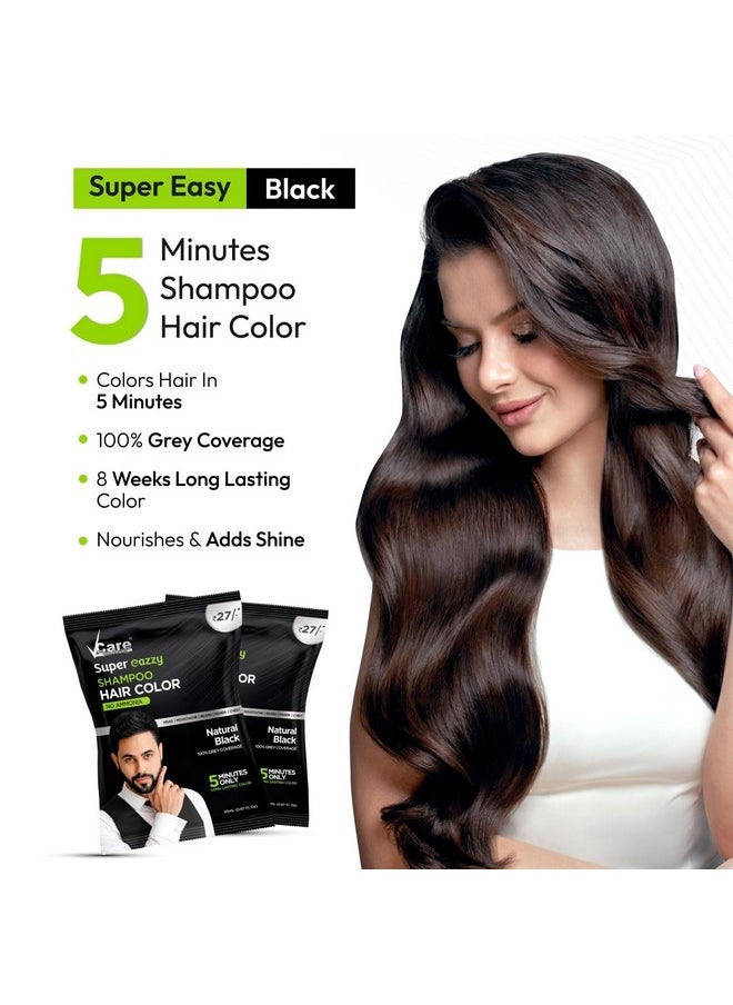 VCare - Super Eazzy Hair Colour Shampoo For Women And Men 20Ml | Only 5 Minute Root Hair Dye Coloring Kit Head, Moustache, Beard, Hands, Chest | No Ammonia (Pack Of 15, Black) - Image 1