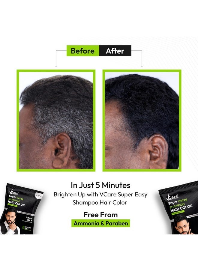 VCare - Super Eazzy Hair Colour Shampoo For Women And Men 20Ml | Only 5 Minute Root Hair Dye Coloring Kit Head, Moustache, Beard, Hands, Chest | No Ammonia (Pack Of 15, Black) - Image 1