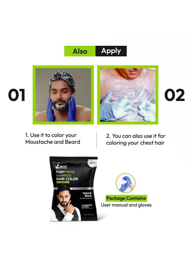 VCare - Super Eazzy Hair Colour Shampoo For Women And Men 20Ml | Only 5 Minute Root Hair Dye Coloring Kit Head, Moustache, Beard, Hands, Chest | No Ammonia (Pack Of 15, Black) - Image 1