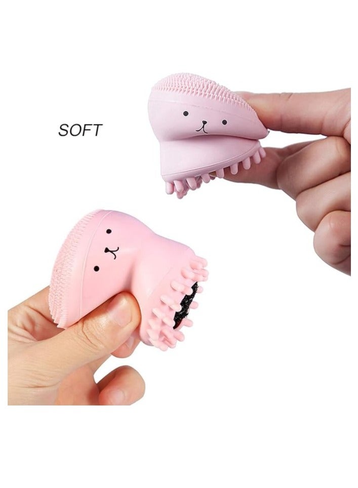 Jellyfish Deep Pore Silicone Facial Cleansing Brush with Cleansing Sponge Value 6 Pack, Soft Manuel Brushes All-in-One Skin Care Exfoliating Blackhead Remover
