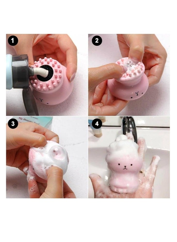 Jellyfish Deep Pore Silicone Facial Cleansing Brush with Cleansing Sponge Value 6 Pack, Soft Manuel Brushes All-in-One Skin Care Exfoliating Blackhead Remover
