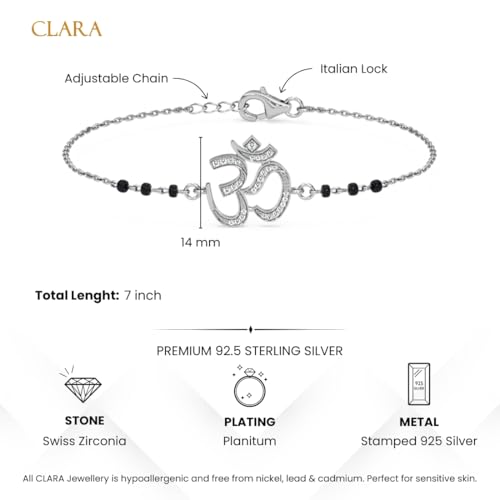 Clara 925 Sterling Silver Ekisha Om Hand Mangalsutra Adjustable Bracelet With Black Beads Chain | Platinum Plated, Swiss Zirconia | Gift For Women - Image 5
