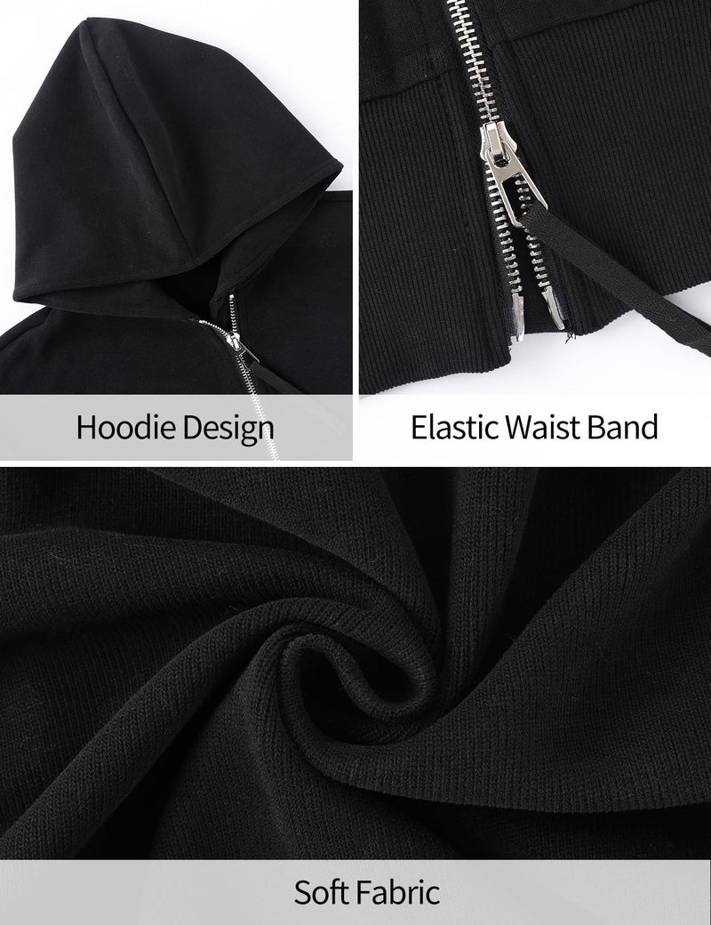 Arssm Cropped Hoodie Women Long Sleeve Sweatshirts Casual Fashion Hooded Zip up Workout Jacket with Thumb Holes (Black-XL) - Image 5