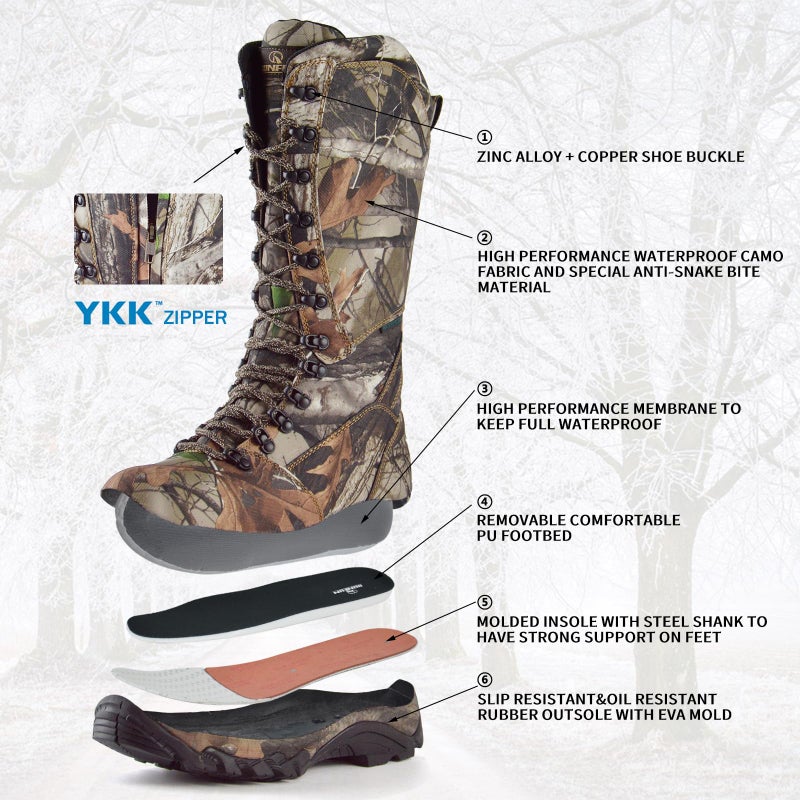 R RUNFUN Men's 16" Snakeproof Hunting Boots Waterproof Side-Zip Mud Boots with Steel Shank, Non-slip Camo Boot for Outdoor Work(RF2010-16GN, Size9) - Image 2