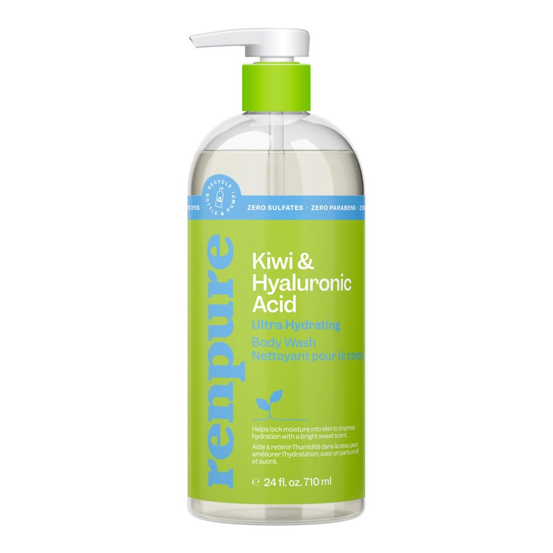 Renpure Kiwi and Hyaluronic Acid Ultra Hydrating Body Wash - Leaves Skin Moisturized - Rids Skin of Daily Grime - Gentle Formula - Dye and Paraben Free - Recyclable, Pump Bottle Design - 24 fl oz - Image 1