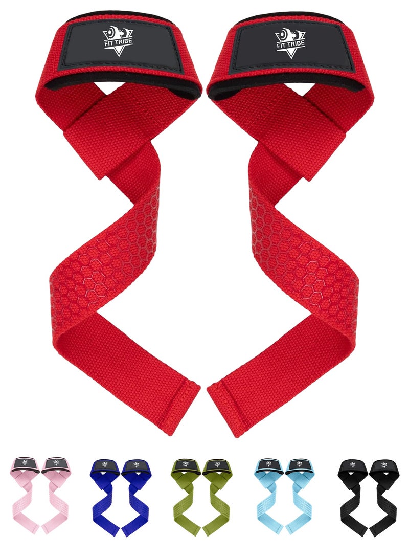 FIT TRIBE Weight Lifting Straps, Gym Straps for Weight Lifting Support, Powerlifting, Bodybuilding & Fitness, Adjustable Wrist Straps for Men & Women - Strength Training Gym Accessories (Red) - Image 1