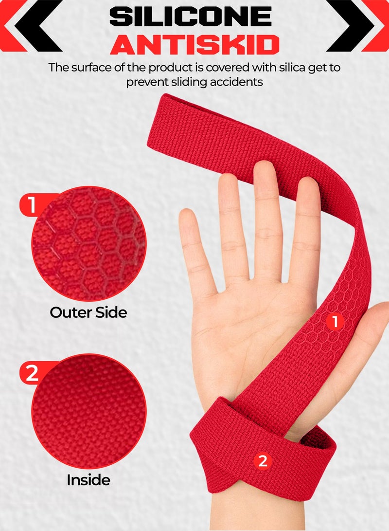 FIT TRIBE Weight Lifting Straps, Gym Straps for Weight Lifting Support, Powerlifting, Bodybuilding & Fitness, Adjustable Wrist Straps for Men & Women - Strength Training Gym Accessories (Red) - Image 4
