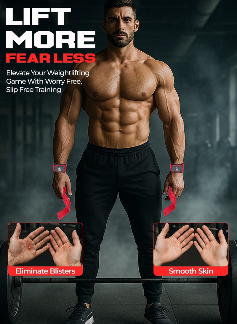 FIT TRIBE Weight Lifting Straps, Gym Straps for Weight Lifting Support, Powerlifting, Bodybuilding & Fitness, Adjustable Wrist Straps for Men & Women - Strength Training Gym Accessories (Red) - Image 3