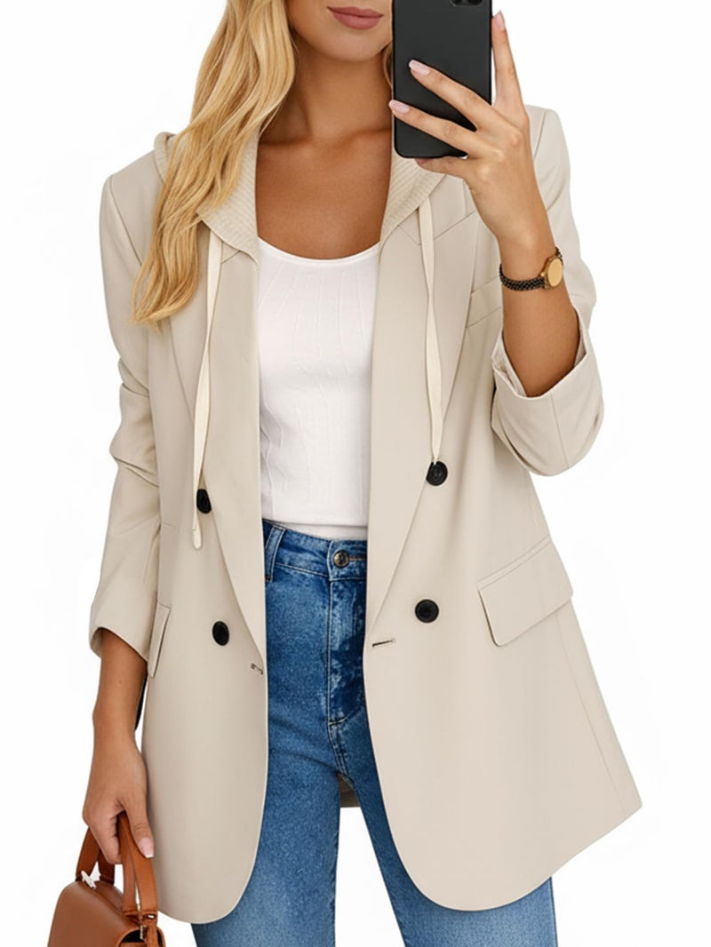 Mina Self Sweatshirt Blazer Jacket for Women 2025 Fall Winter Beige Sweater Long Plus Size Christmas Women's Blazers Boyfriend Hooded Oversized Jackets Casual Dressy Trendy Business Casual Work Professional - Image 2