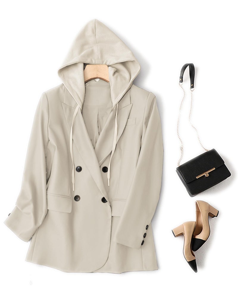 Mina Self Sweatshirt Blazer Jacket for Women 2025 Fall Winter Beige Sweater Long Plus Size Christmas Women's Blazers Boyfriend Hooded Oversized Jackets Casual Dressy Trendy Business Casual Work Professional - Image 3