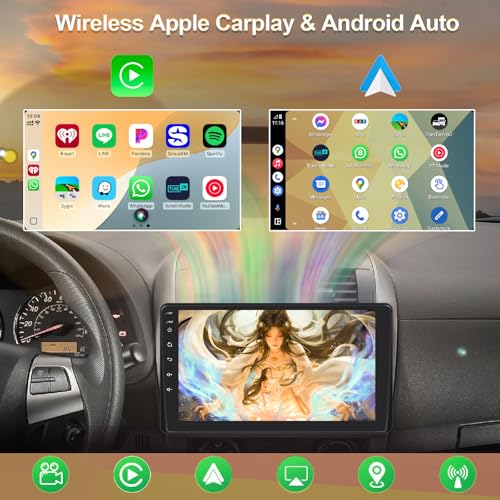 Oeretzrac راديو سيارة 9 بوصة مع Apple Carplay اللاسلكي، راديو FM للسيارة بلوتوث 5.2، شاشة لمس IPS كبيرة بدقة 1024*600، Android Auto، كاميرا خلفية، جهاز استقبال صوتي رقمي، نظام ملاحة GPS، 180 واط - Image 2