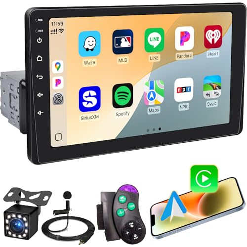 Oeretzrac راديو سيارة 9 بوصة مع Apple Carplay اللاسلكي، راديو FM للسيارة بلوتوث 5.2، شاشة لمس IPS كبيرة بدقة 1024*600، Android Auto، كاميرا خلفية، جهاز استقبال صوتي رقمي، نظام ملاحة GPS، 180 واط - Image 1