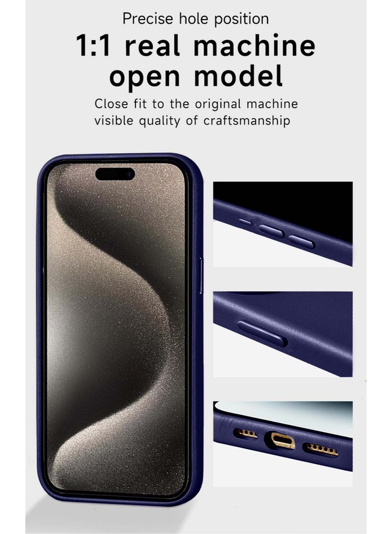 Techie جراب خلفي من Techie Smooth Leather MagSafe مع بطانة داخلية من الألياف الدقيقة لهاتف Apple iPhone 15 Pro Max - أزرق داكن - Image 3