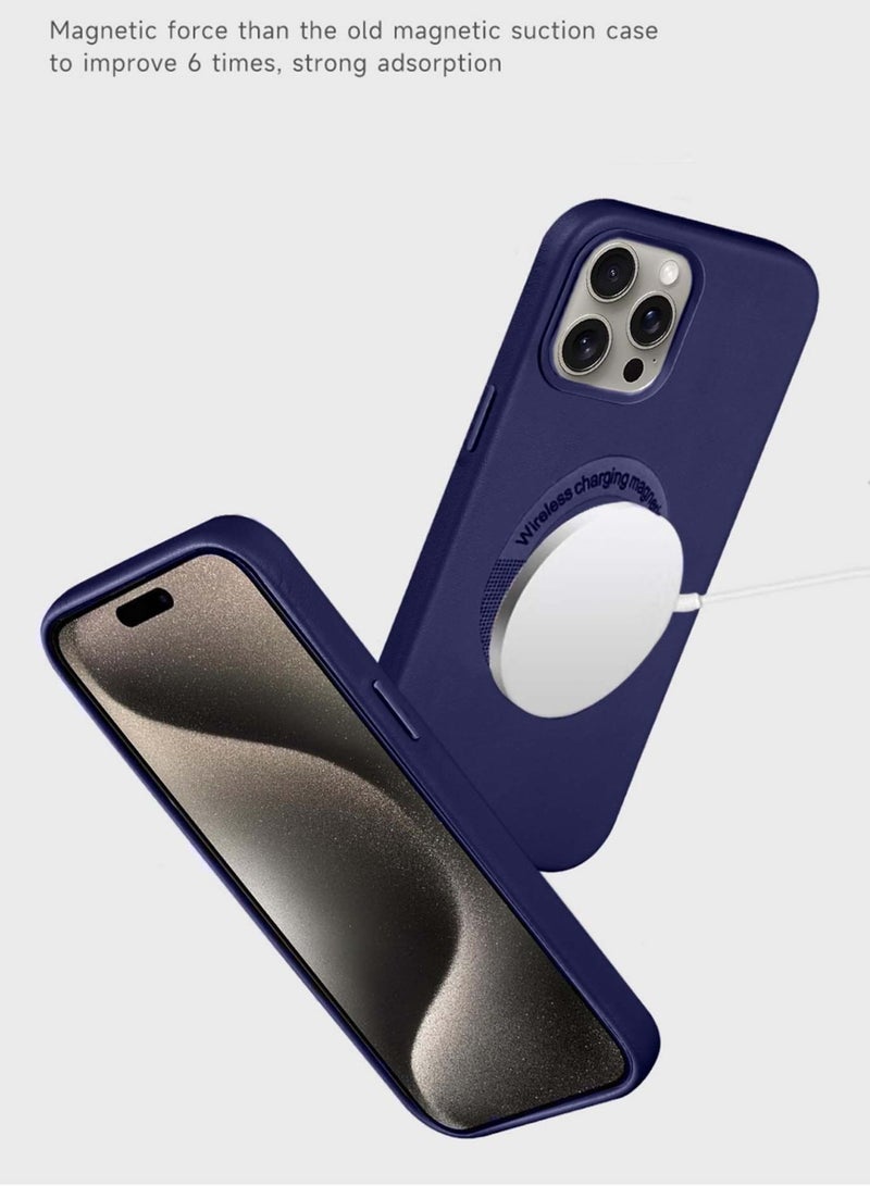 Techie جراب خلفي من Techie Smooth Leather MagSafe مع بطانة داخلية من الألياف الدقيقة لهاتف Apple iPhone 15 Pro Max - أزرق داكن - Image 2