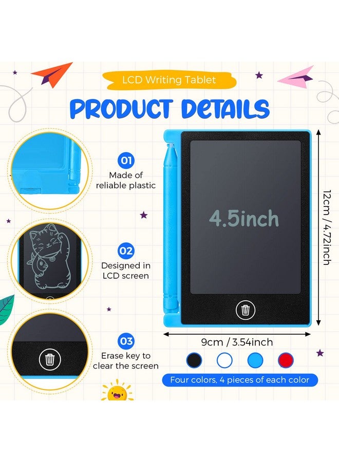 نيزيو، 16 قطعة، 4.5 بوصة، لوح كتابة LCD صغير، لوح رسم إلكتروني ملون، لوحة كتابة قابلة للمسح، هدية تعليمية قابلة لإعادة الاستخدام للبنات والأولاد (ألوان متنوعة) - Image 2