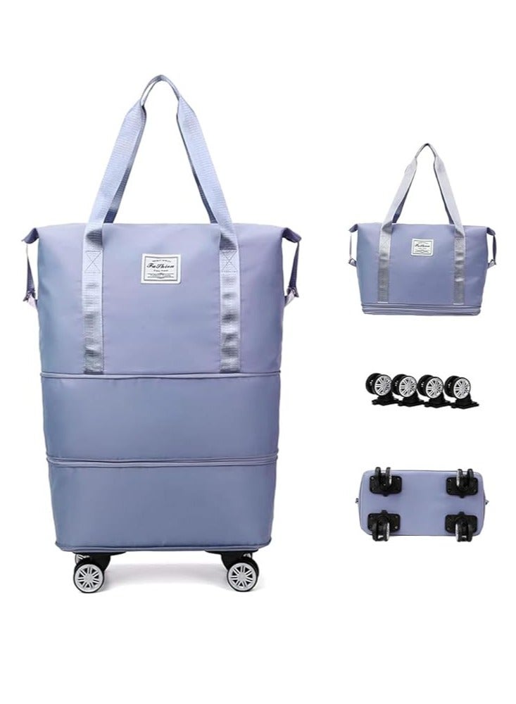 DUNISO Large Capacity Travel Bag With Detachable Universal Wheels, Foldable Luggage Bag, Double Layer Expandable Suitcases Dry Wet Separation Duffle Bag With Wheels (Sky Blue)  - Image 1