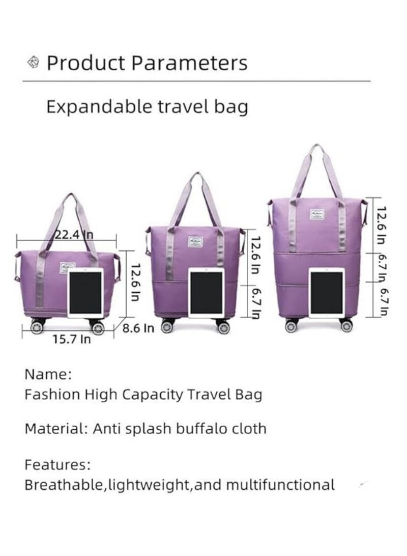 DUNISO Large Capacity Travel Bag With Detachable Universal Wheels, Foldable Luggage Bag, Double Layer Expandable Suitcases Dry Wet Separation Duffle Bag With Wheels (Sky Blue)  - Image 2