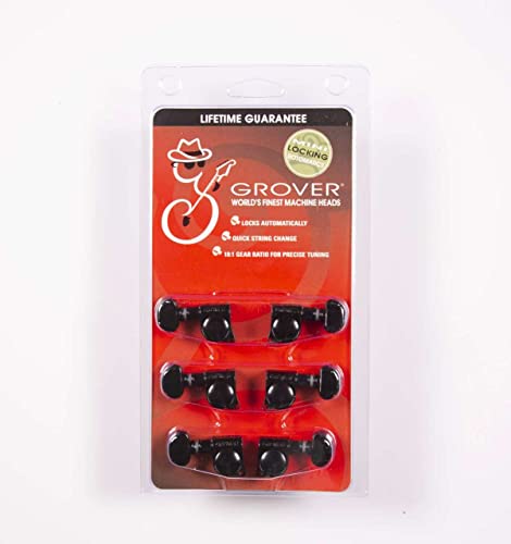 Grover 406BC Mid-Size Locking Rotomatics Tuning Machine Set - 3+3 - Black Chrome - Image 5