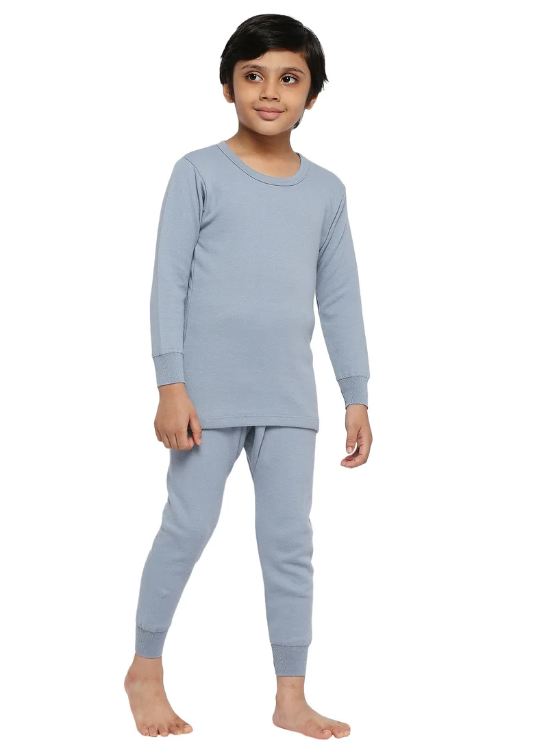BYC BYC Boy's Full-Body 100% Combed Cotton Skin Friendly Soft Winter Thermal Underwear Set (Top and Bottom) Light Grey