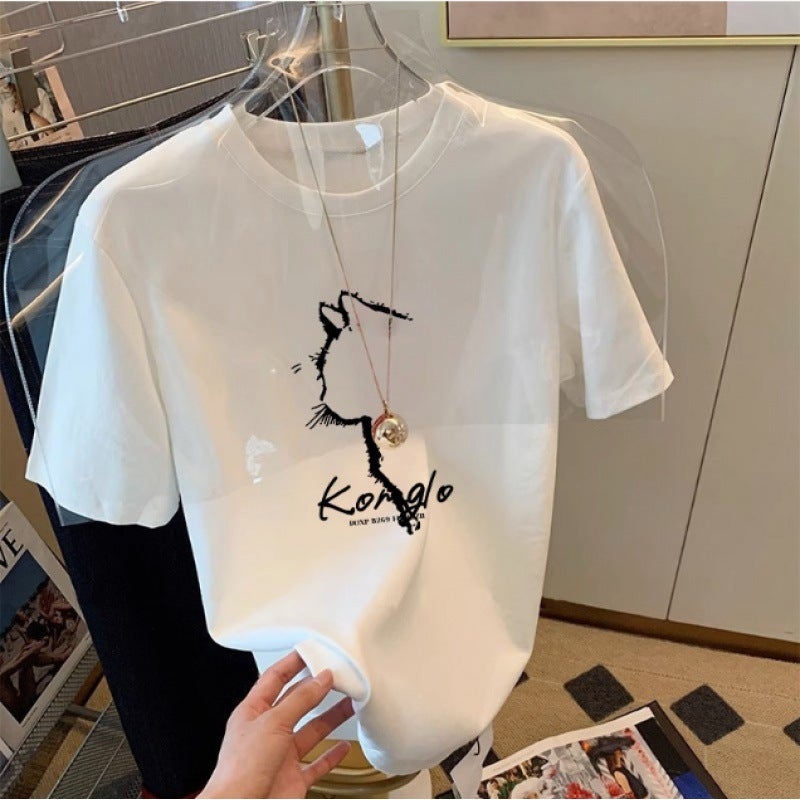 2023 Cartoon Printed Short-Sleeved T-Shirt Women'S Cotton Inner Wear Versatile Korean Style Loose Plus Size Bottoming Shirt - Image 2