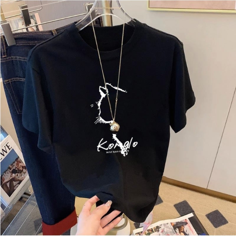 2023 Cartoon Printed Short-Sleeved T-Shirt Women'S Cotton Inner Wear Versatile Korean Style Loose Plus Size Bottoming Shirt - Image 3