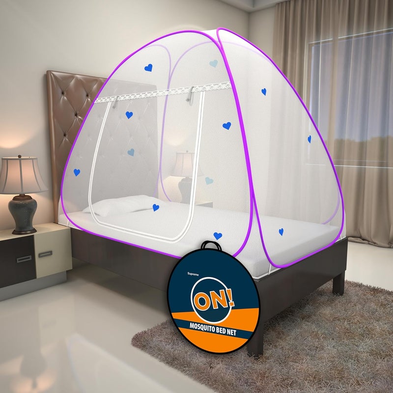 KOLAR Supreme On Mosquito Net for Single BedPolyester 30 GSMFoldable Machardani Strong and DurableTent Type Corrosion Resistant White Purple - Image 1