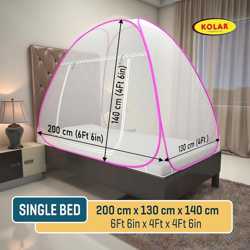 KOLAR Supreme On Mosquito Net for Single BedPolyester 30 GSMFoldable Machardani Strong and DurableTent Type Corrosion Resistant White Purple - Image 2