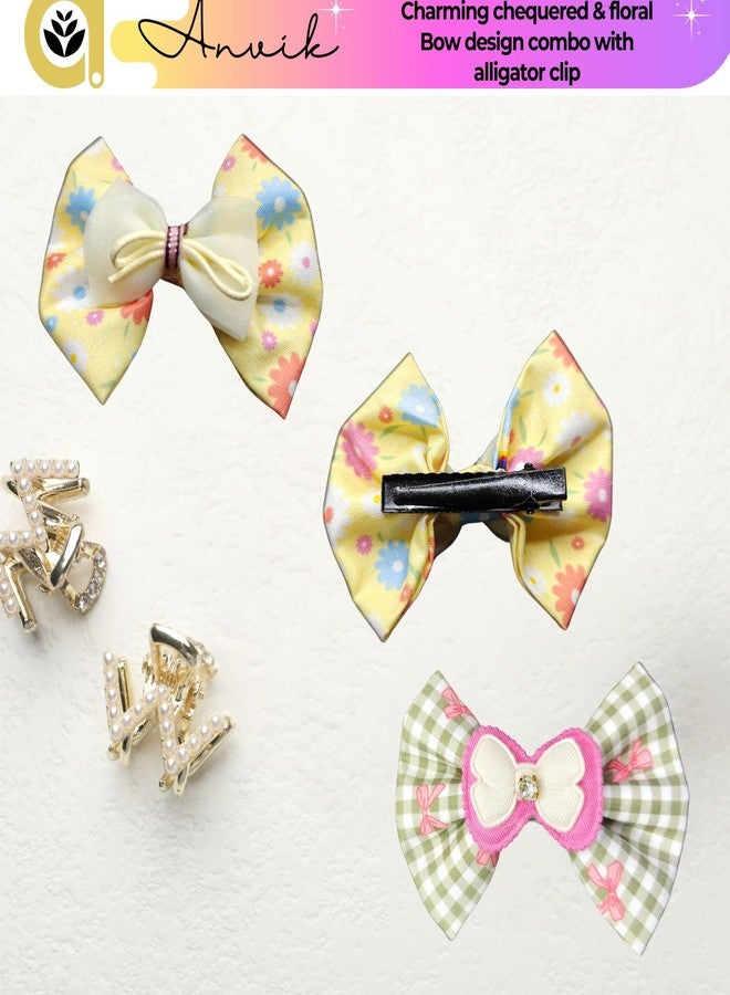 ANVIK Pack of 6 Hair Bow Alligator Clips Floral Check Hair Clips for Baby Girls, Teens, Toddlers - Image 3
