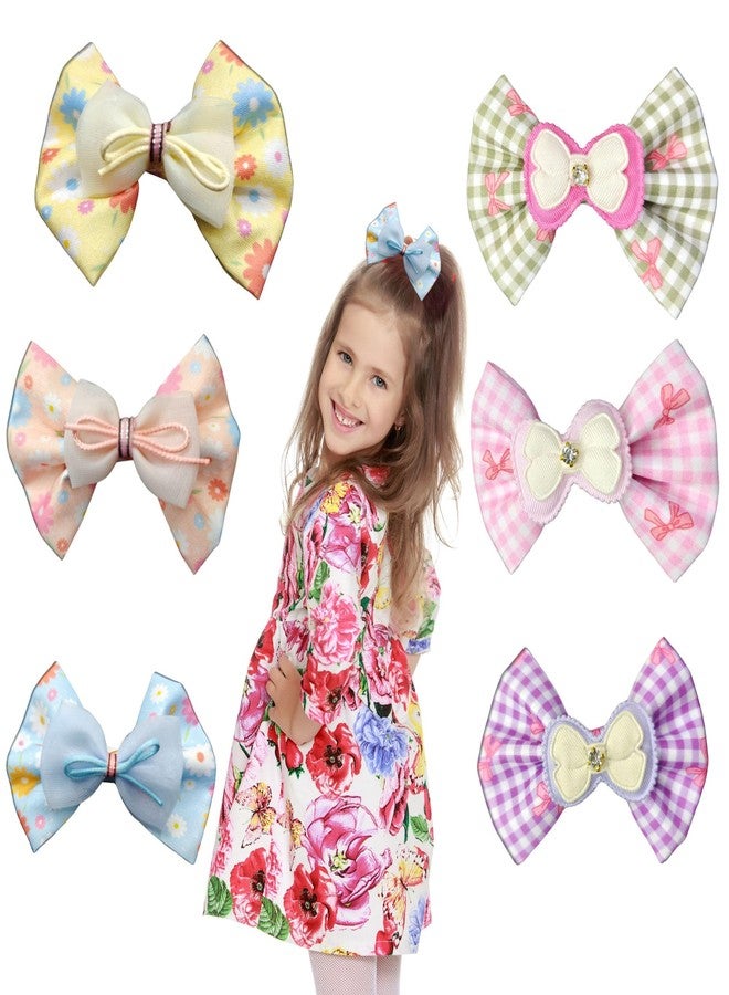 ANVIK Pack of 6 Hair Bow Alligator Clips Floral Check Hair Clips for Baby Girls, Teens, Toddlers - Image 1