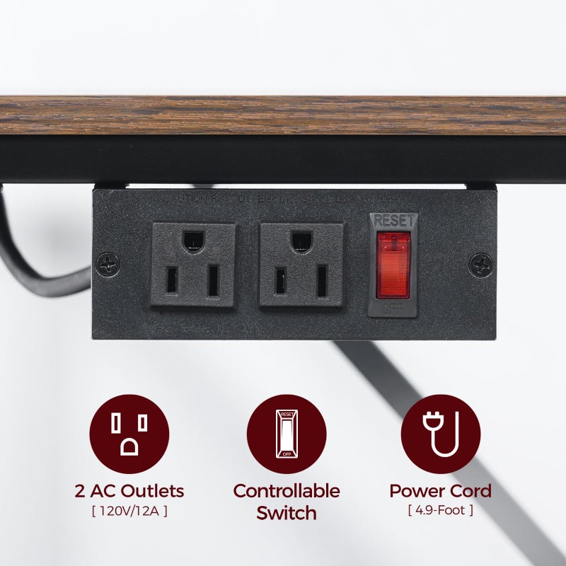 MAHANCRIS Bakers Rack, Microwave Stand with Storage, Kitchen Storage Shelf with 8 Hooks, Coffee Bar Station with Power Outlet, for Kitchen, Dining Room, Rustic Brown and Black BRHR74E01 - Image 5