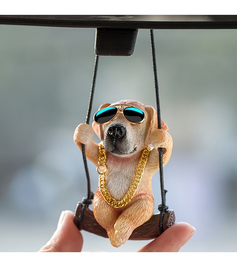 Yellow Pull Not Much Dog Car Mirror Hanging Ornament - Image 1