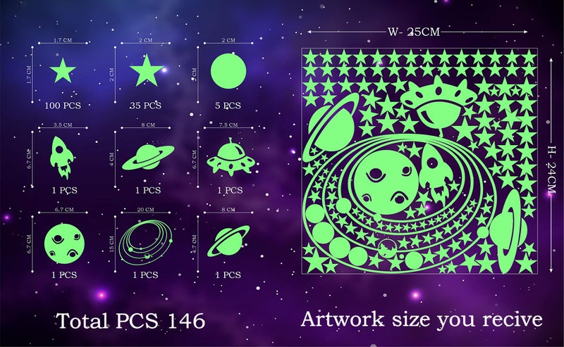 DreamKraft Glow in The Dark Space Elements Stickers - 146 Radium Vinyl Decorative Cute Glowing Stickers-Self-Adhesive - Image 4