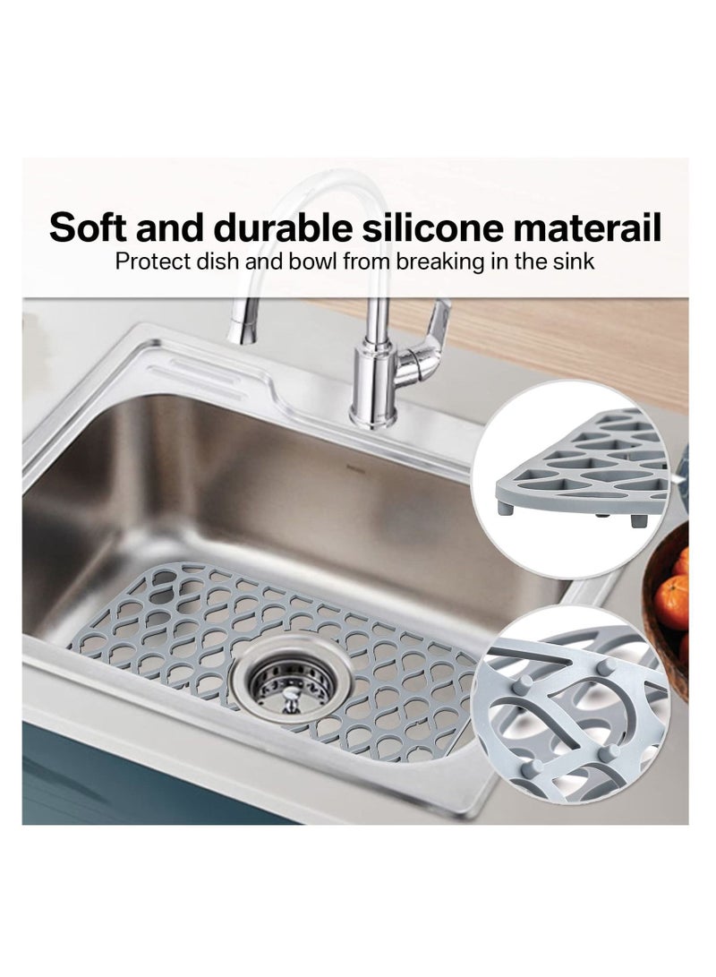 NIBEMINENT Silicone Sink Protectors for Kitchen, 13.6 ''x 11.6'' Folding Non-slip Mat Grid Bottom of Farmhouse Stainless Steel Porcelain (1 Grey)  - Image 4